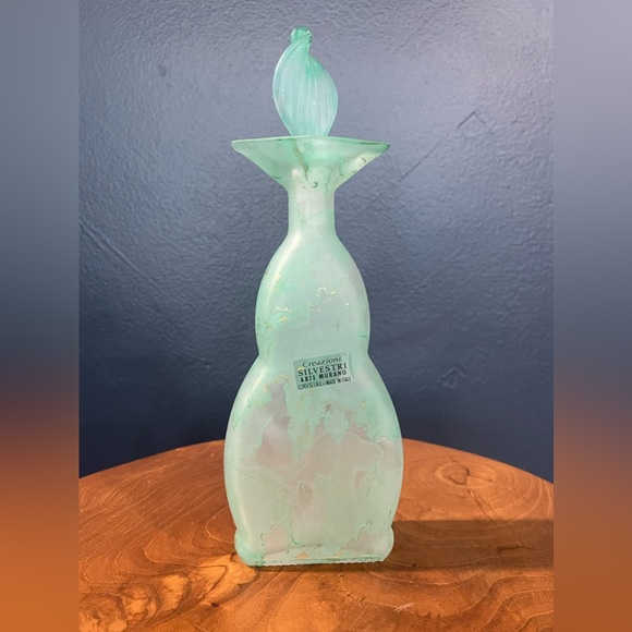Creazioni Silvestri Arte Murano Crystal Made in Italy Green Hold Perfume Bottle - Picture 1 of 8